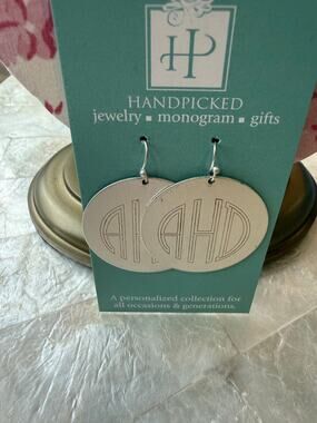 Monogrammed AHD Silver Tone Dangle Earrings NWT